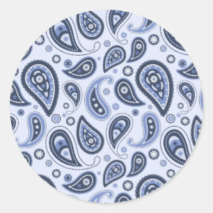 Blue Paisley Pattern Classic Round Sticker