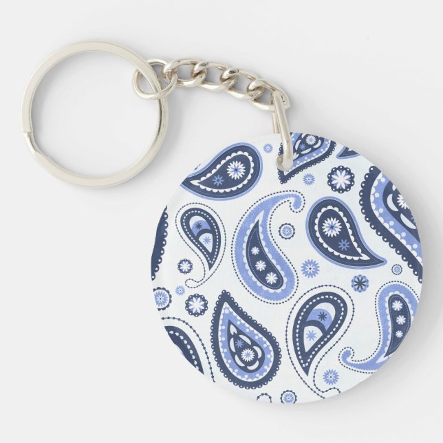 Blue Paisley Pattern Key Ring (Front)