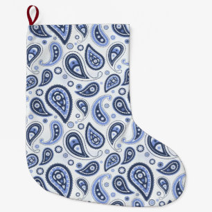 Blue Paisley Pattern Large Christmas Stocking