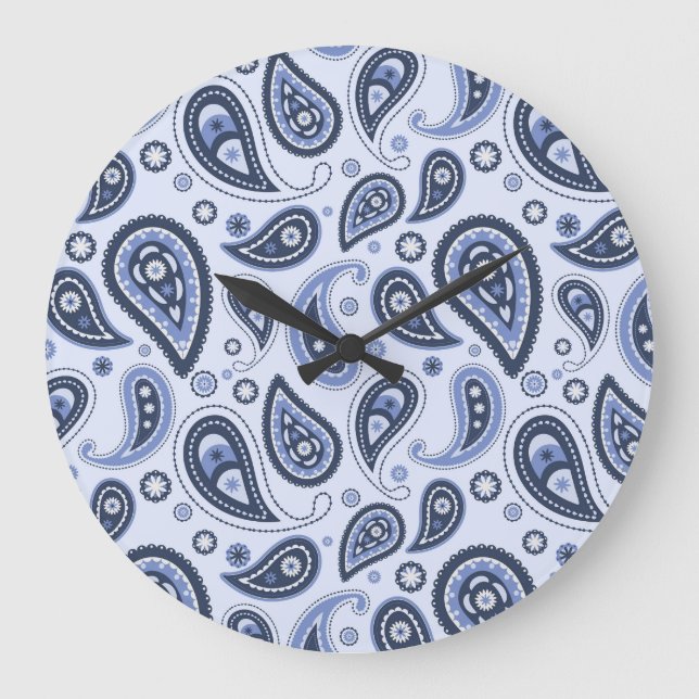 Blue Paisley Pattern Large Clock (Front)