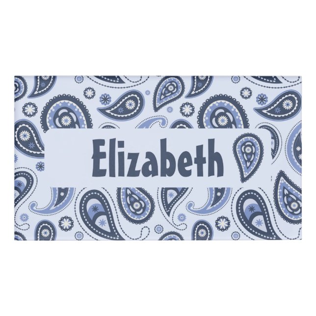 Blue Paisley Pattern Name Tag (Front)