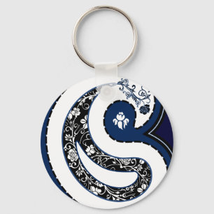 Blue paisley pattern ornate rose key ring