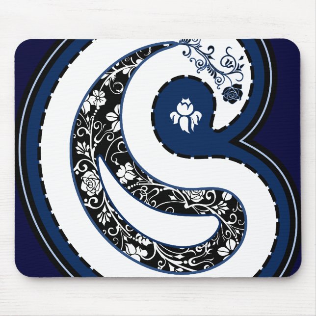Blue paisley pattern ornate rose mouse mat (Front)