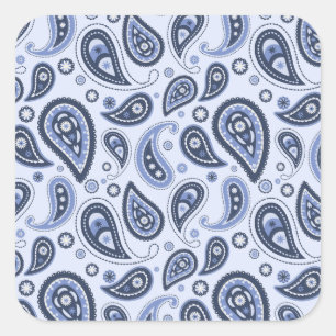 Blue Paisley Pattern Square Sticker