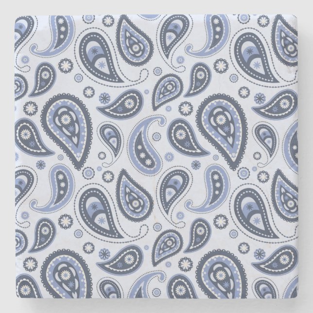 Blue Paisley Pattern Stone Coaster (Front)