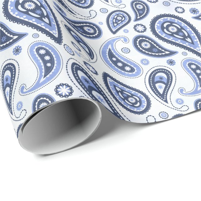 Blue Paisley Pattern Wrapping Paper (Roll Corner)