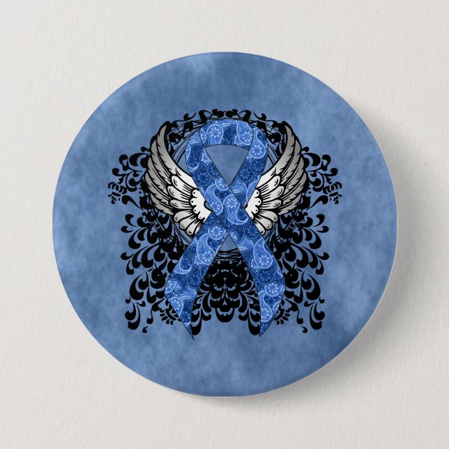 Blue Paisley Ribbon with Wings 7.5 Cm Round Badge (Front)