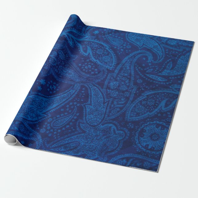 Blue paisley wrapping paper (Unrolled)