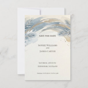Blue Palm Leaf Save The Date Card