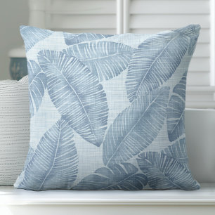 Blue Palm Leaf Throw Pillow