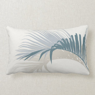 Blue palm leaf with shadow  lumbar cushion