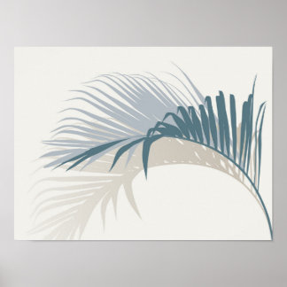 Blue palm leaf with shadow  poster