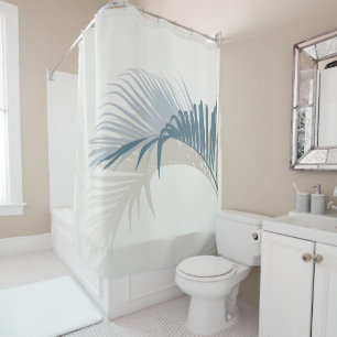 Blue palm leaf with shadow  shower curtain