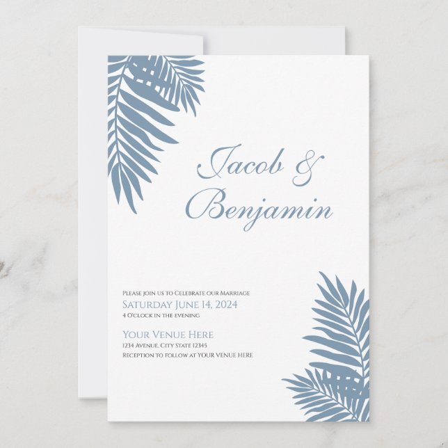 Blue Palm Leaves Celebration Invitation (Front)