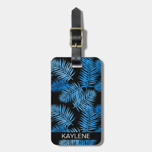 Blue Palm Leaves Personalised Luggage Tag