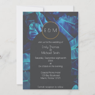 Blue Palm Modern Wedding Invitation