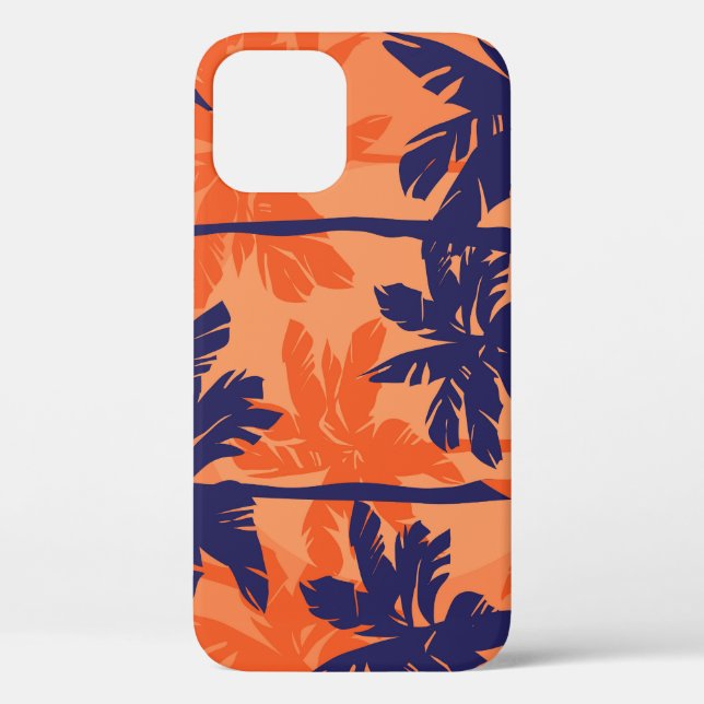 Blue palm silhouette, orange background Case-Mate iPhone case (Back)