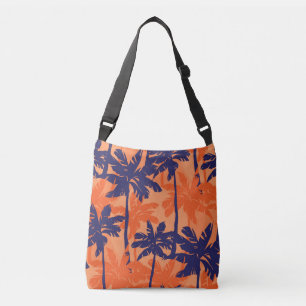 Blue palm silhouette, orange background crossbody bag