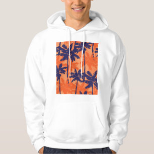 Blue palm silhouette, orange background hoodie