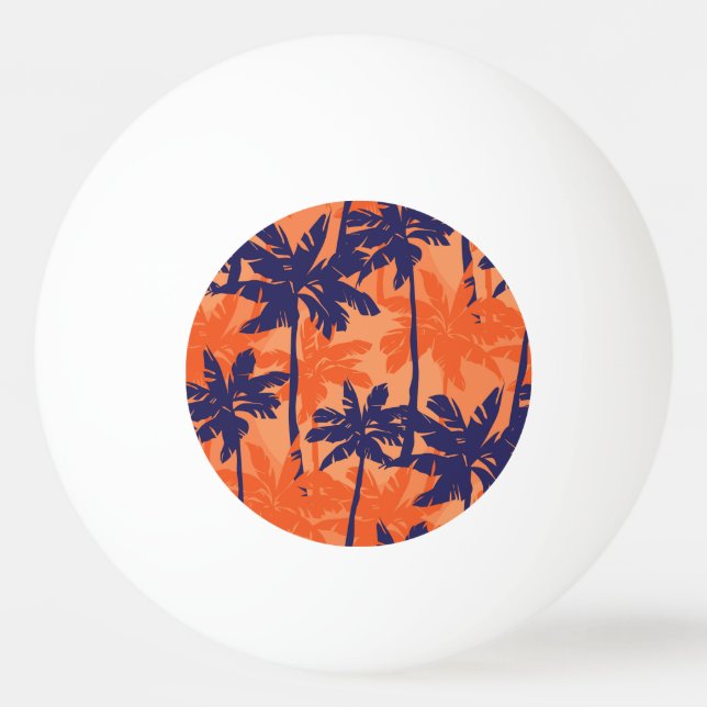 Blue palm silhouette, orange background ping pong ball (Front)