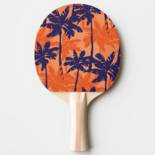 Blue palm silhouette, orange background ping pong paddle