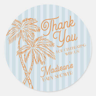 Blue Palm Spring Pastel Beach Baby Shower Favour Classic Round Sticker