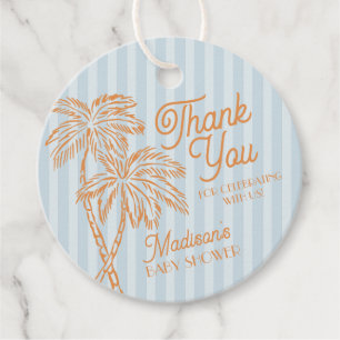 Blue Palm Spring Pastel Beach Baby Shower Favour Tags