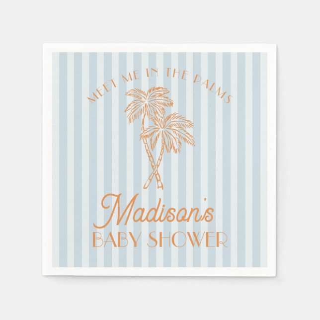 Blue Palm Spring Pastel Beach Baby Shower Napkin (Front)