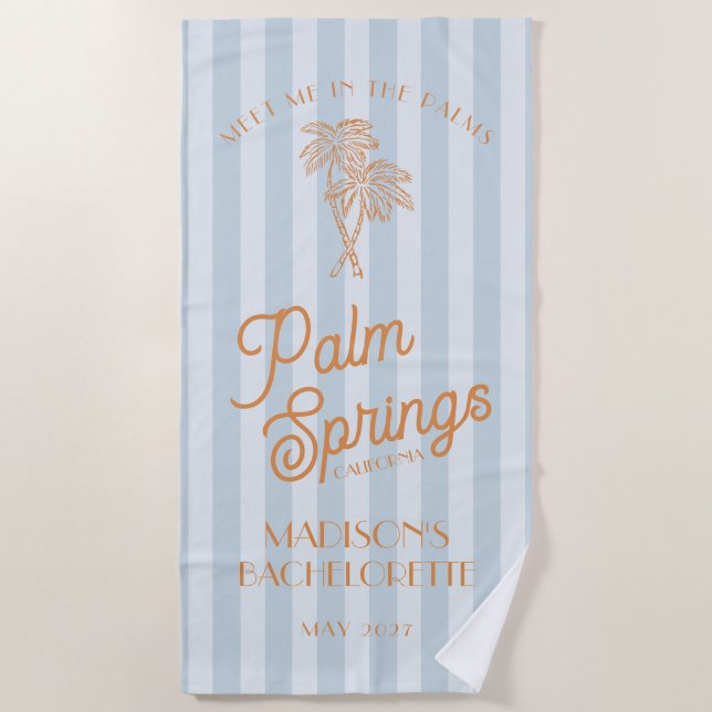 Blue Palm Spring Pastel Beach Bachelorette Party Towel (Front)