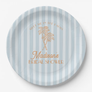 Blue Palm Spring Pastel Beach Bridal Shower Paper Plate