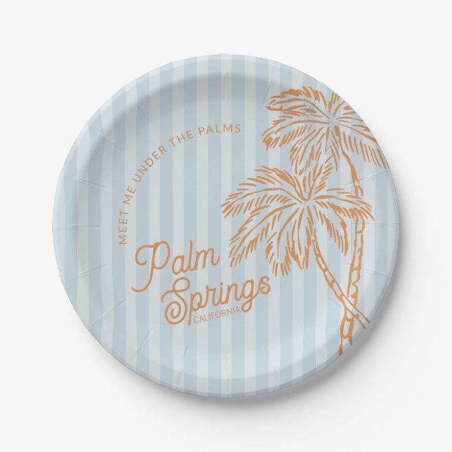 Blue Palm Spring Pastel Beach Party Favours Paper Plate (Front)