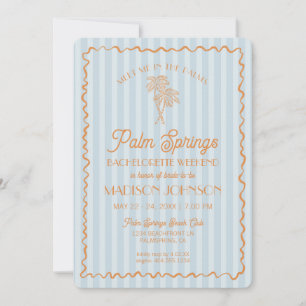 Blue Palm Springs Pastel Beach Bachelorette Party Invitation