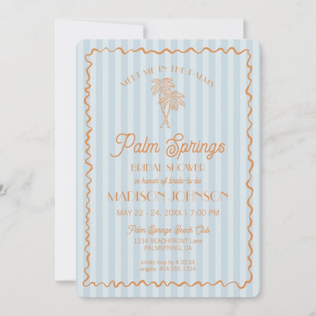 Blue Palm Springs Pastel Beach Bridal Shower Invitation (Front)