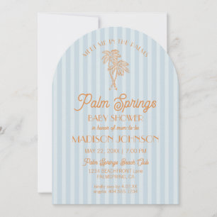 Blue Palm Springs Pastel Beach Cabana Baby Shower Invitation