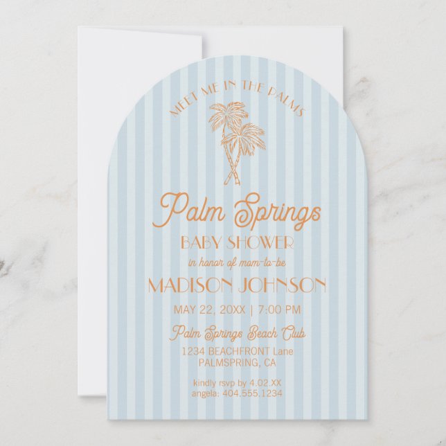 Blue Palm Springs Pastel Beach Cabana Baby Shower Invitation (Front)