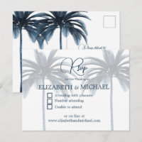 Blue Palm Tree Elegant Modern Wedding RSVP
