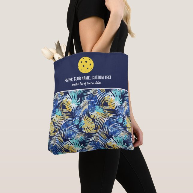Blue Palm Tree Pattern Custom Pickleball Paddle Tote Bag (Close Up)