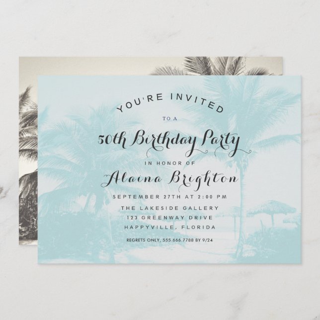 Blue Palm Trees Custom Birthday Party Invitation (Front/Back)