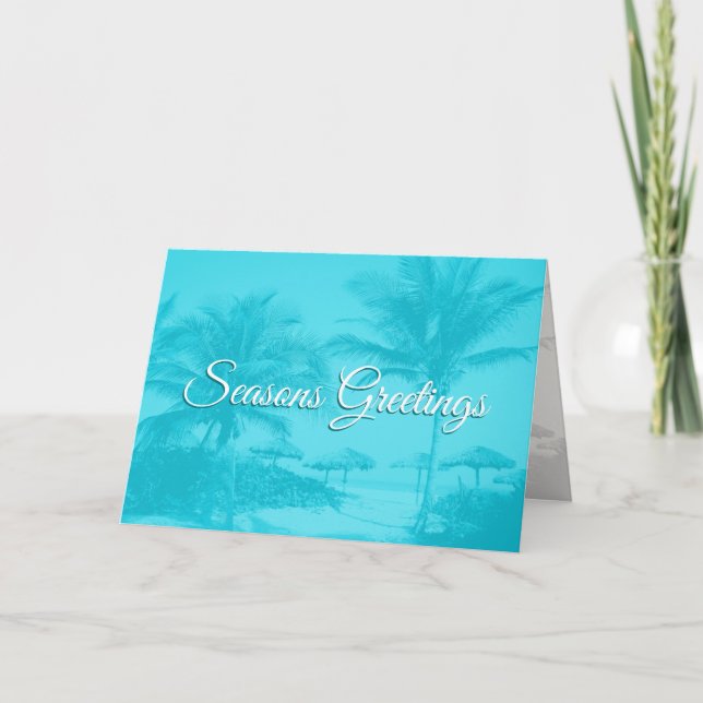Blue Palm Trees Custom Text Christmas Card (Front)