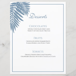 Blue Palm Wedding 8.5X11 Customisable Dessert Menu