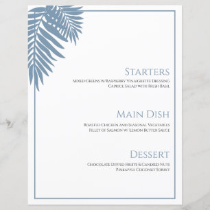 Blue Palm Wedding Menu Card 8 1/2" X 11"
