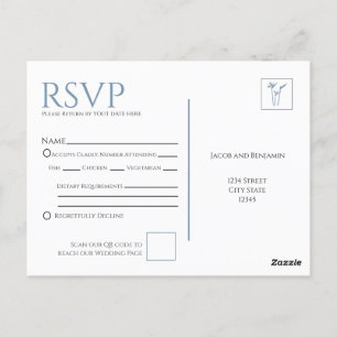 Blue Palm Wedding RSVP Postcard
