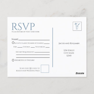 Blue Palm Wedding RSVP Postcard