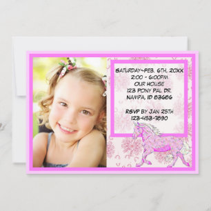 Blue Palomino Birthday(pink dandelions/pic) Invitation