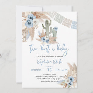 Blue Pampas Boho Fiesta Baby Shower Invitation