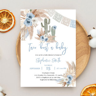 Blue Pampas Boho Fiesta Baby Shower Invitation