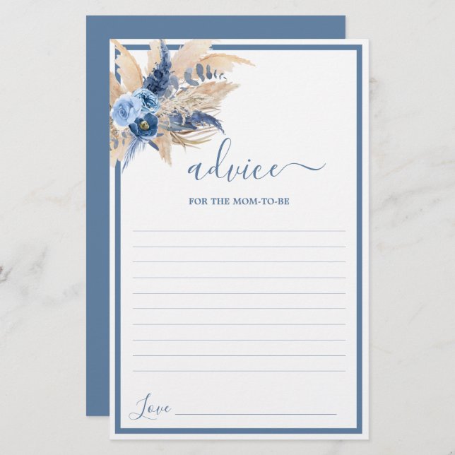 Blue Pampas Grass Advice for Mum To Be card (Front/Back)
