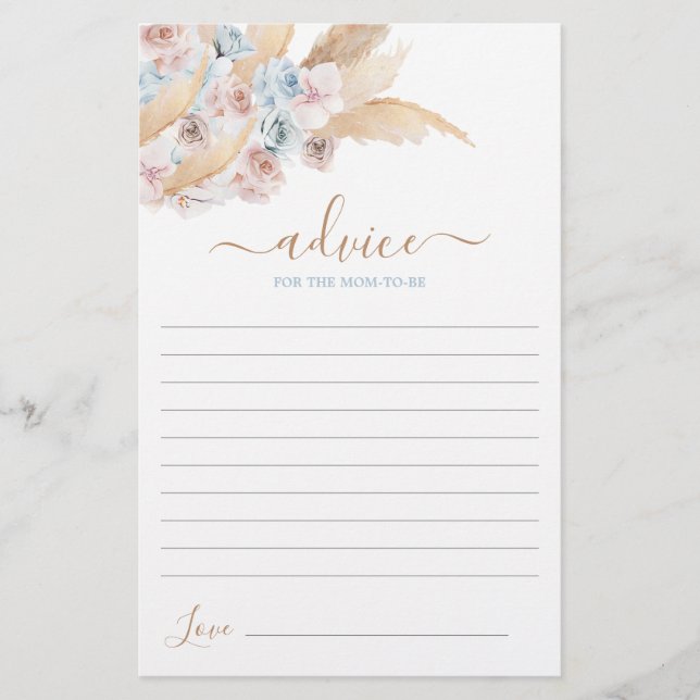 Blue Pampas Grass Advice for the Mum To Be card (Front)