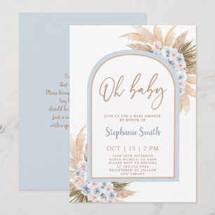 Blue Pampas Grass Arch Baby Shower Boy Invitation