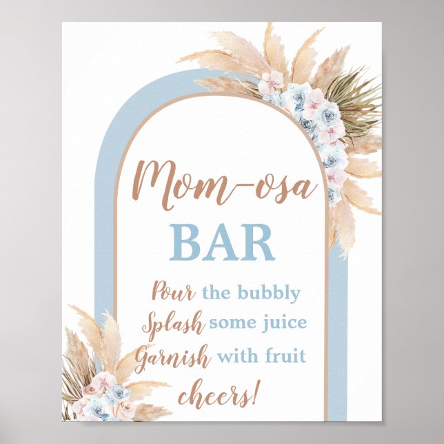 Blue Pampas Grass Arch Momosa Bar Boy sign (Front)